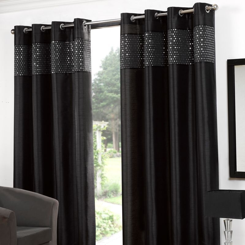 Glitz Eyelet Curtains (66" Width x 90" Drop) - Black